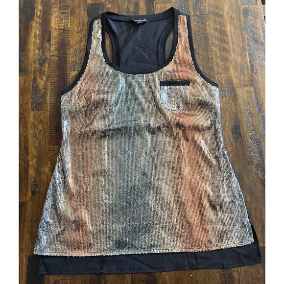 BEBE Womens Metallic Sequin Size L Sleeveless Blouse - Picture 1 of 5